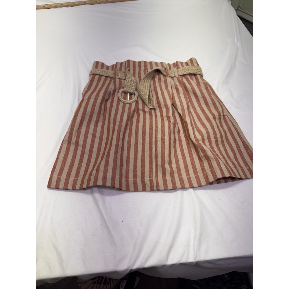 Blu Pepper Skirt Womens Small Red Beige Striped Short Belt Pockets Stretch New